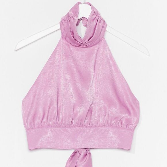 NWT Nasty Gal ‘Satins All the Time’ High Neck Crop Top Size 0 in Lilac - Picture 1 of 10